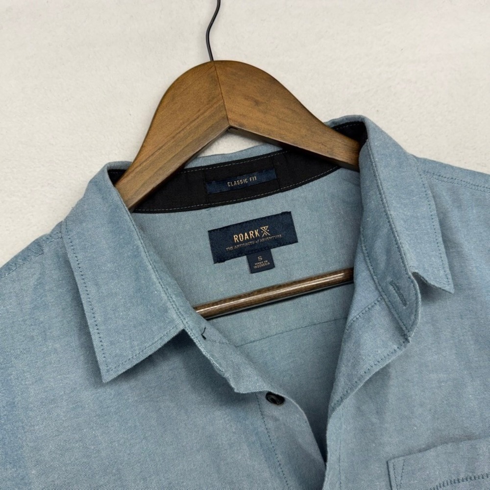 Roark Well Worn Shirt men's Blue Button Up Pocket Organic Cotton Short Sleeve
